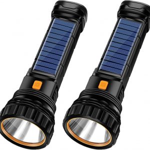 Rechargeable Solar Flashlight - 2 Pk