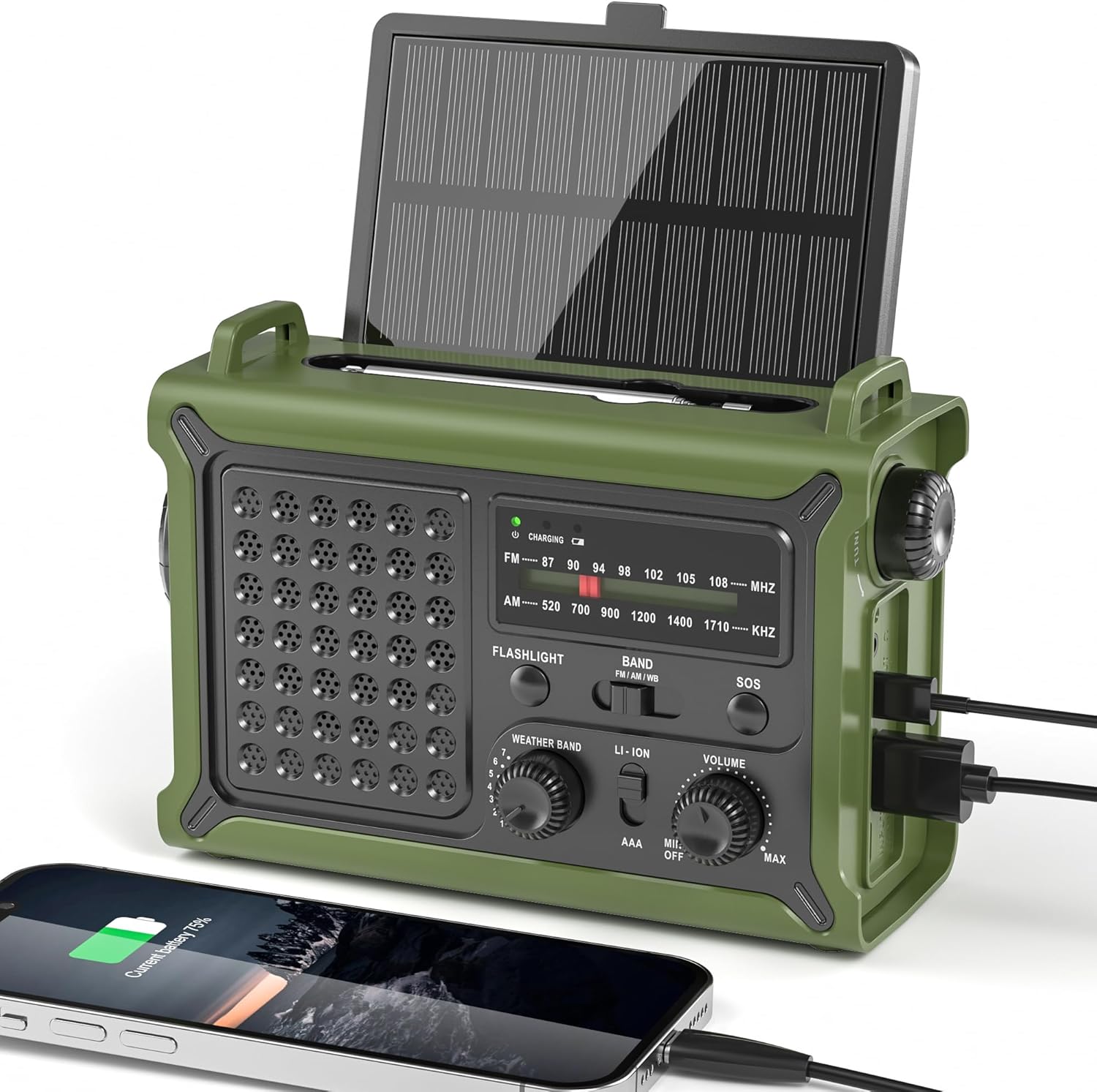 81smZphPWNL._AC_SL1500_ Solar emergency radio with NOAA weather alerts, hand crank charging, flashlight, and phone charger