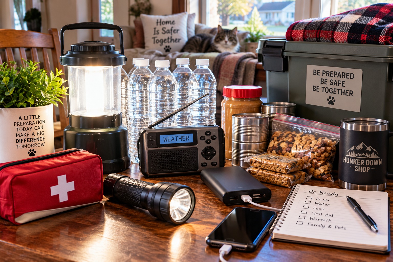 3-day power outage emergency supplies with lantern, radio, water, food, first aid kit and power bank