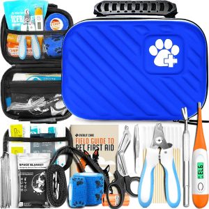95-piece pet first aid kit for dogs and cats in blue case
