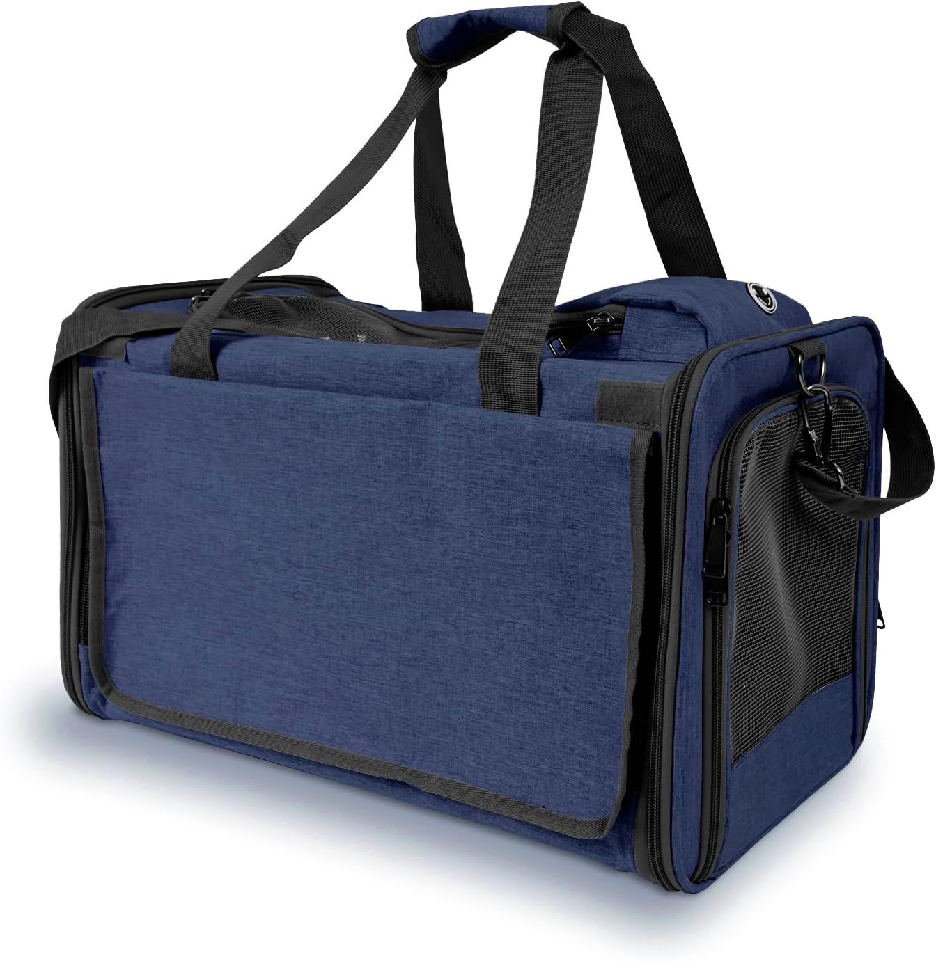 71jemOdH+LL._AC_SL1500_ Blue soft-sided pet carrier with mesh ventilation and carrying handles