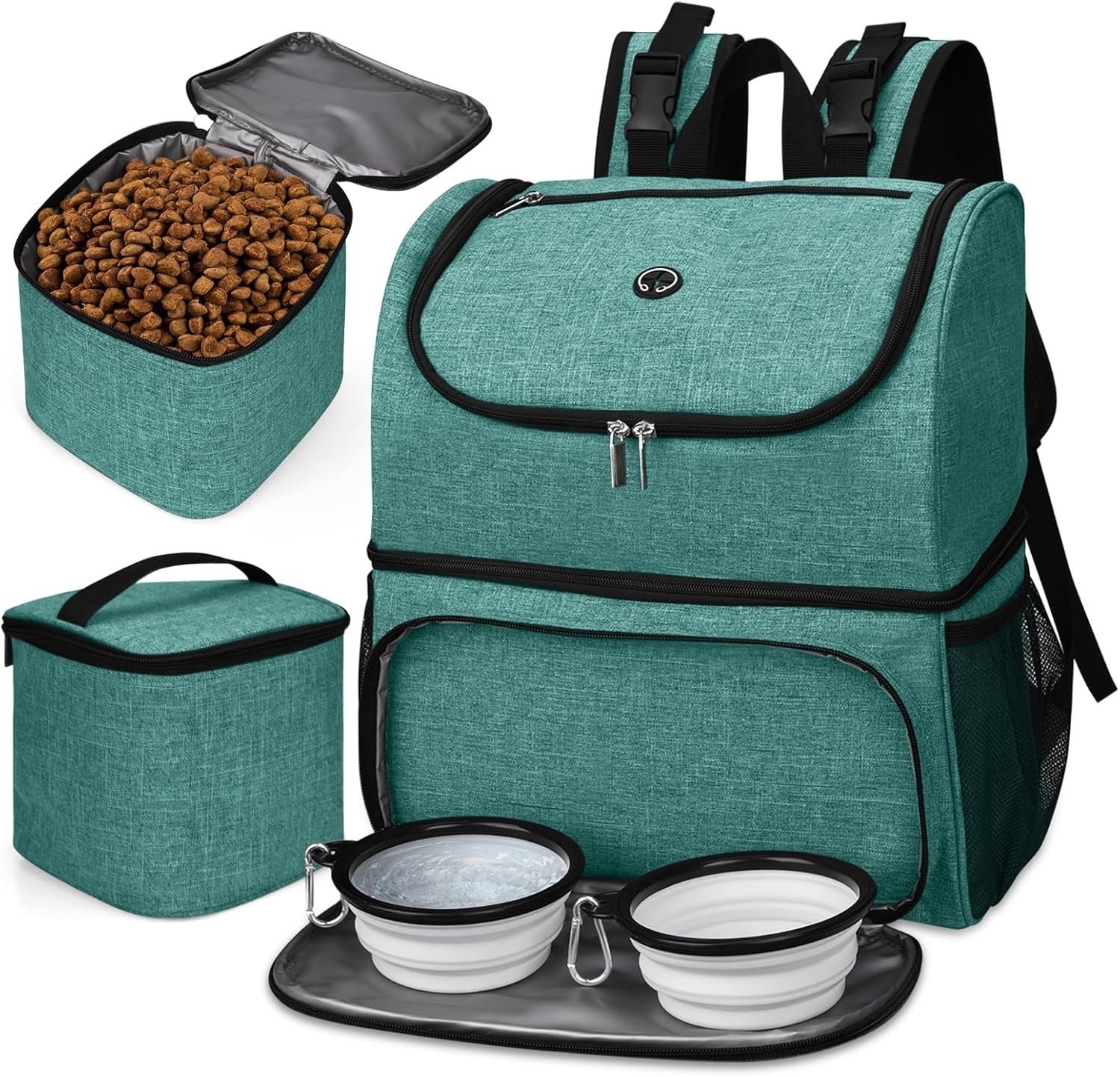 81Nil2xIZSL._AC_SL1500_ Green pet travel backpack with food containers and collapsible bowls