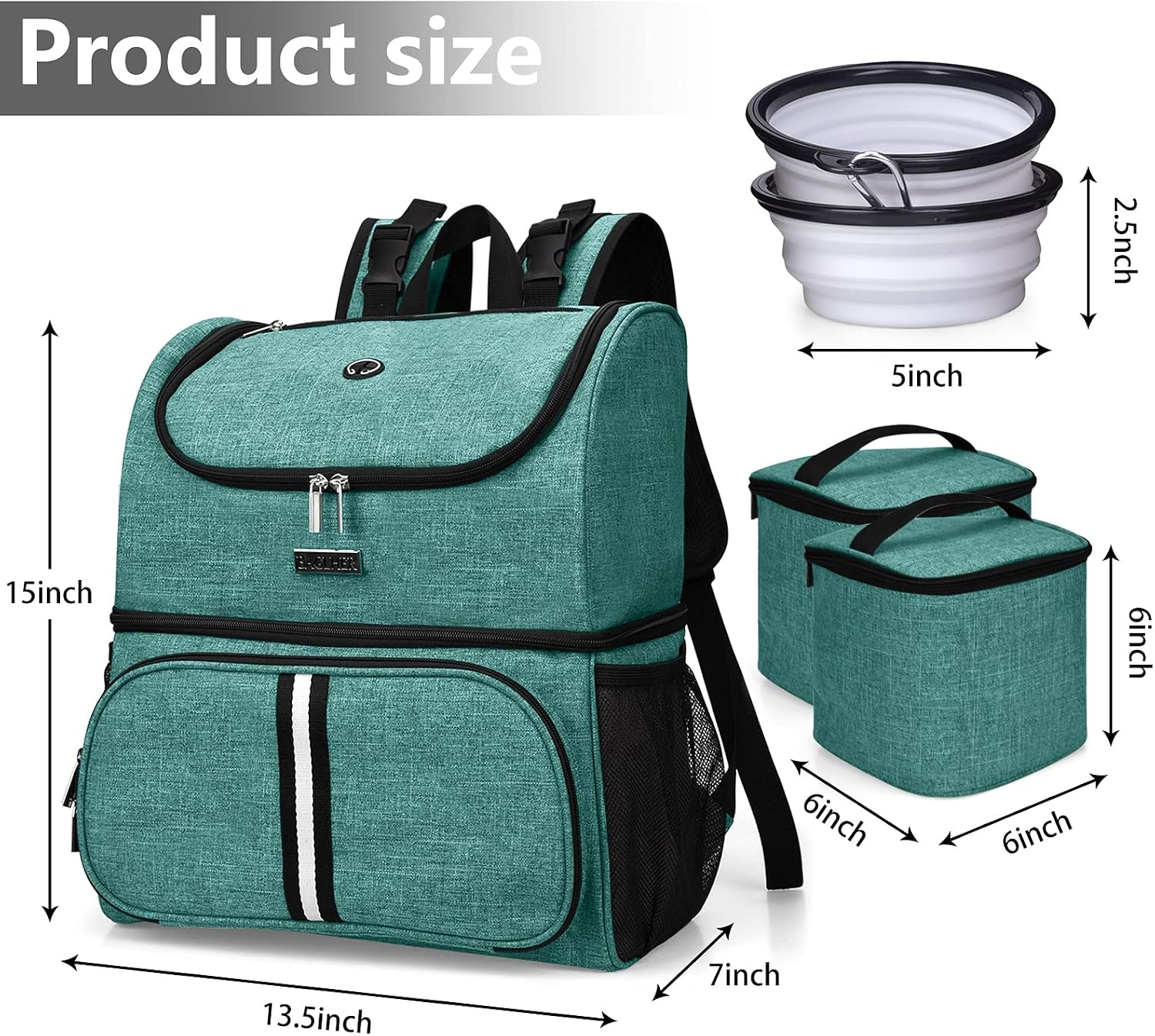 81tHmuE0BoS._AC_SL1500_ Teal pet travel backpack with food containers and collapsible bowls