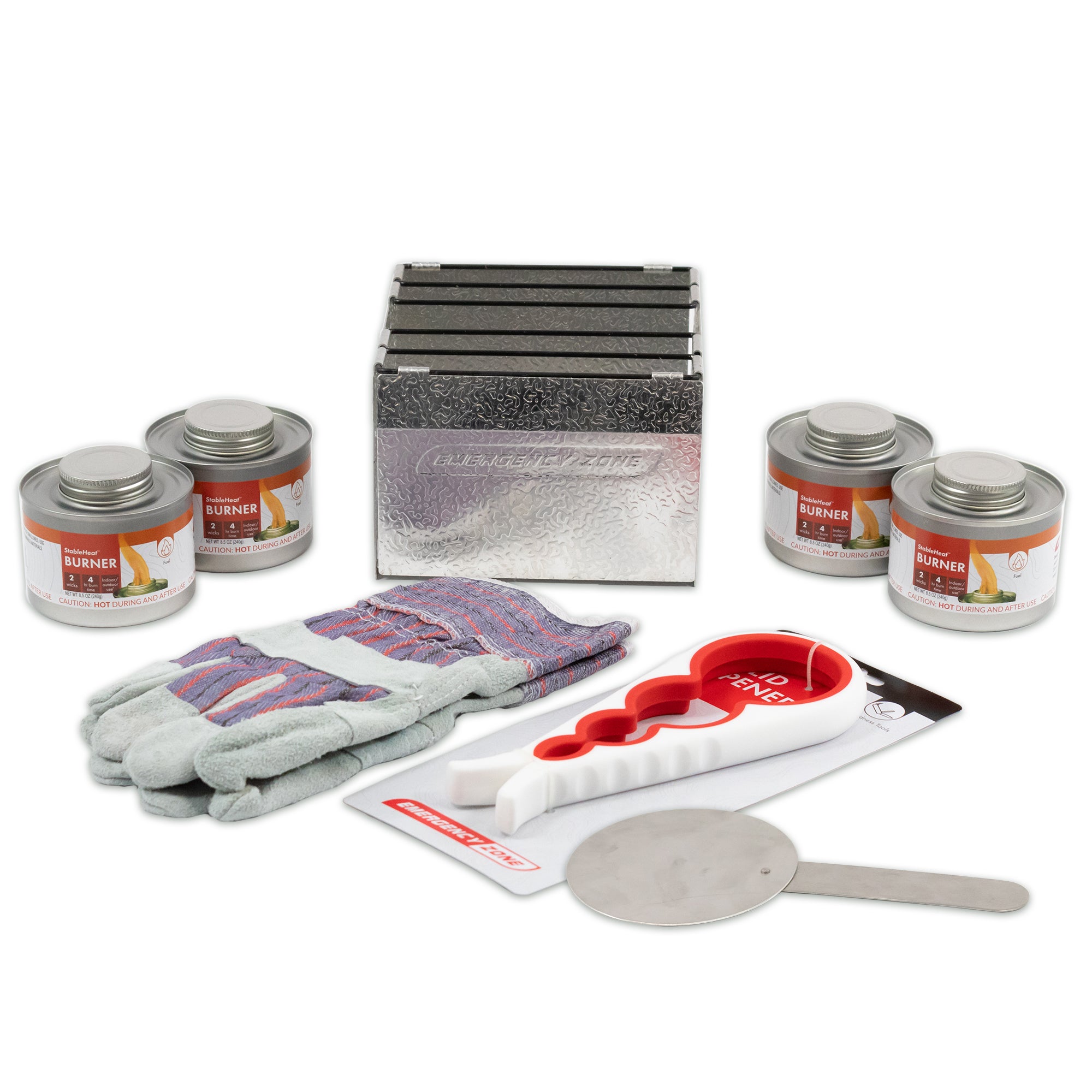 EZfuelset.jpg StableHeat Stove Set with four fuel cans and emergency cooking accessories