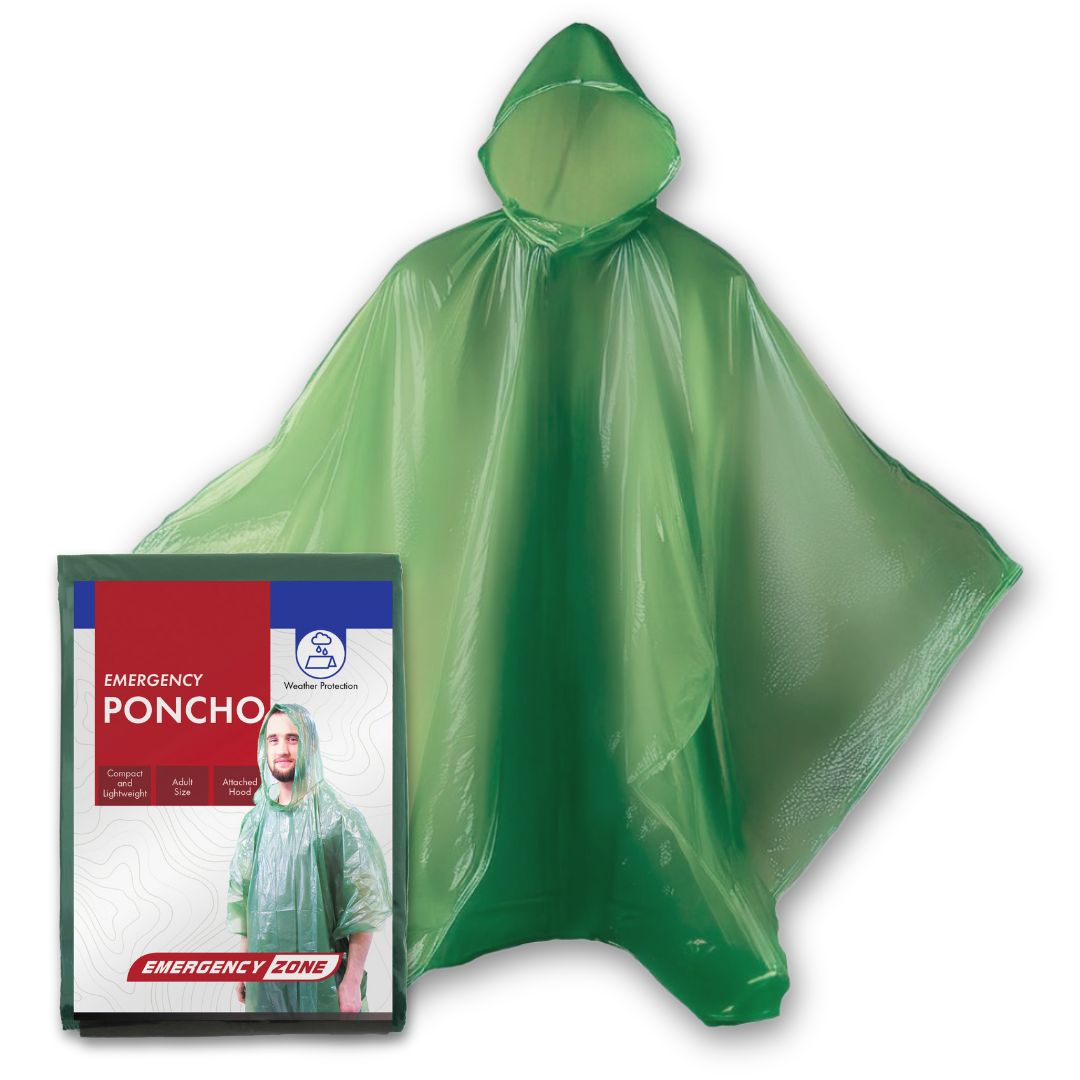 GreenPoncho1.jpg Adult Emergency Poncho for lightweight rain protection