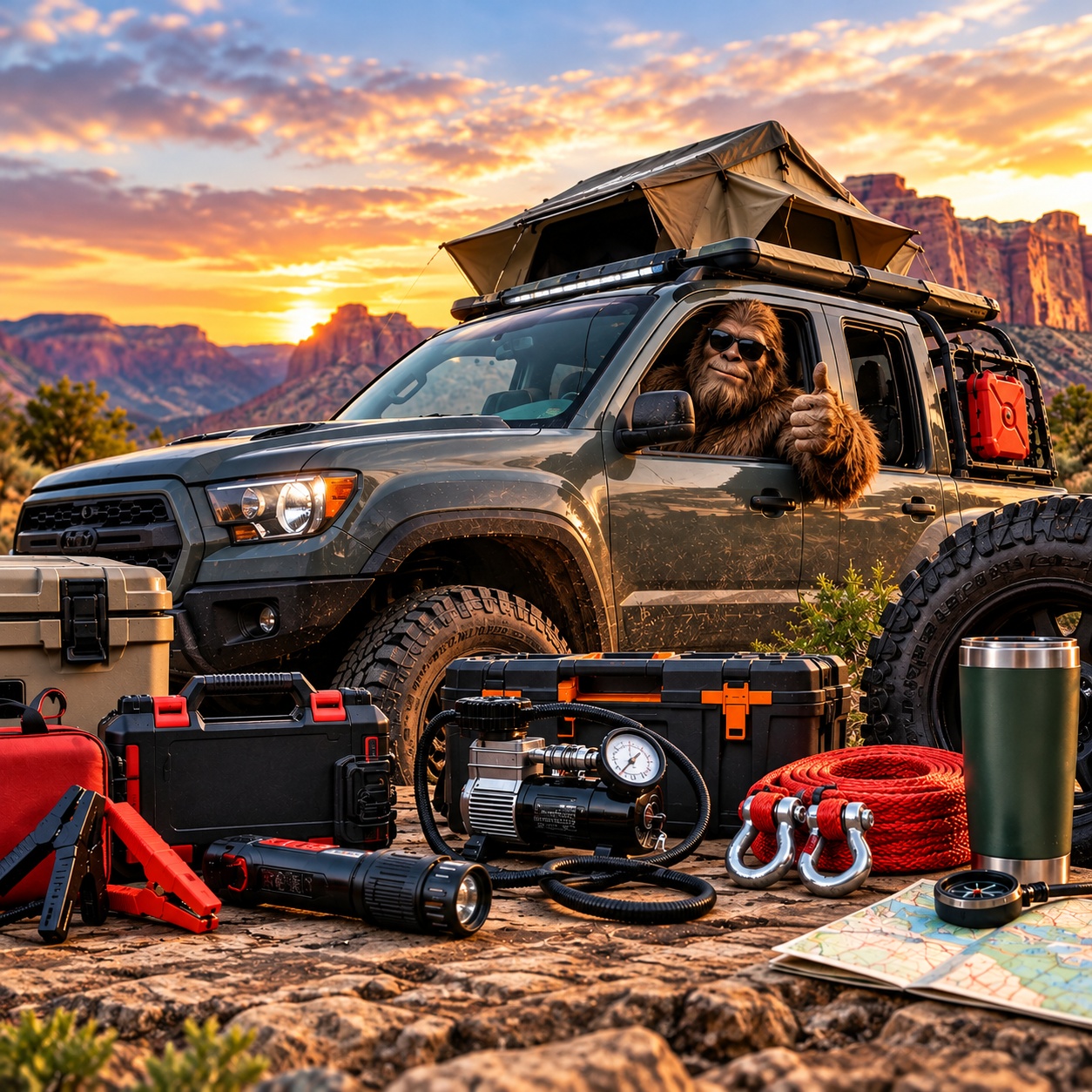 Auto and vehicle emergency gear with an off-road vehicle