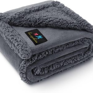 Large dark gray waterproof Sherpa fleece pet blanket for dogs and cats