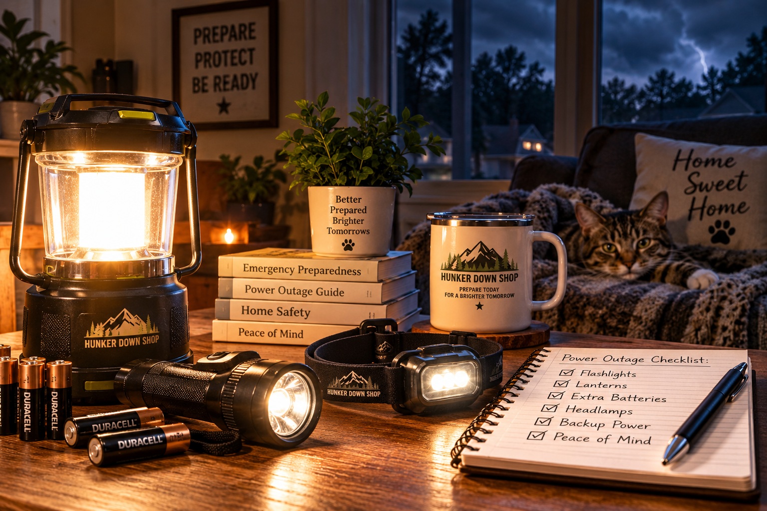 Emergency lighting supplies ready for a power outage