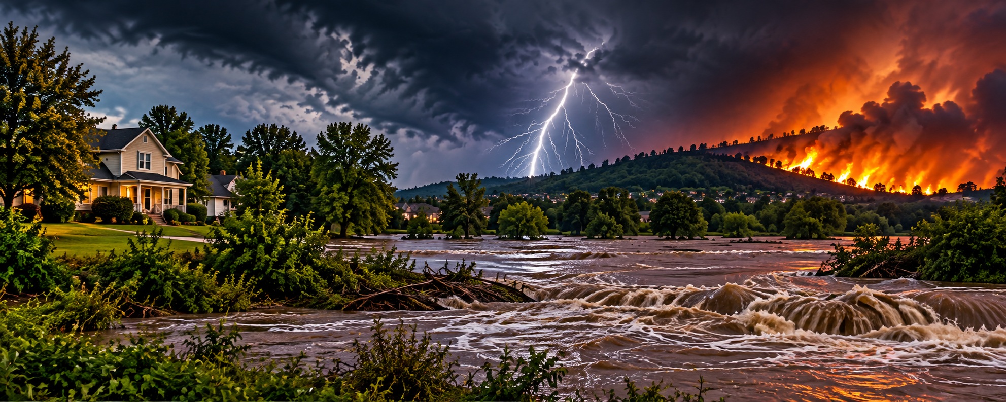 Flooding, lightning and wildfire during a severe emergency