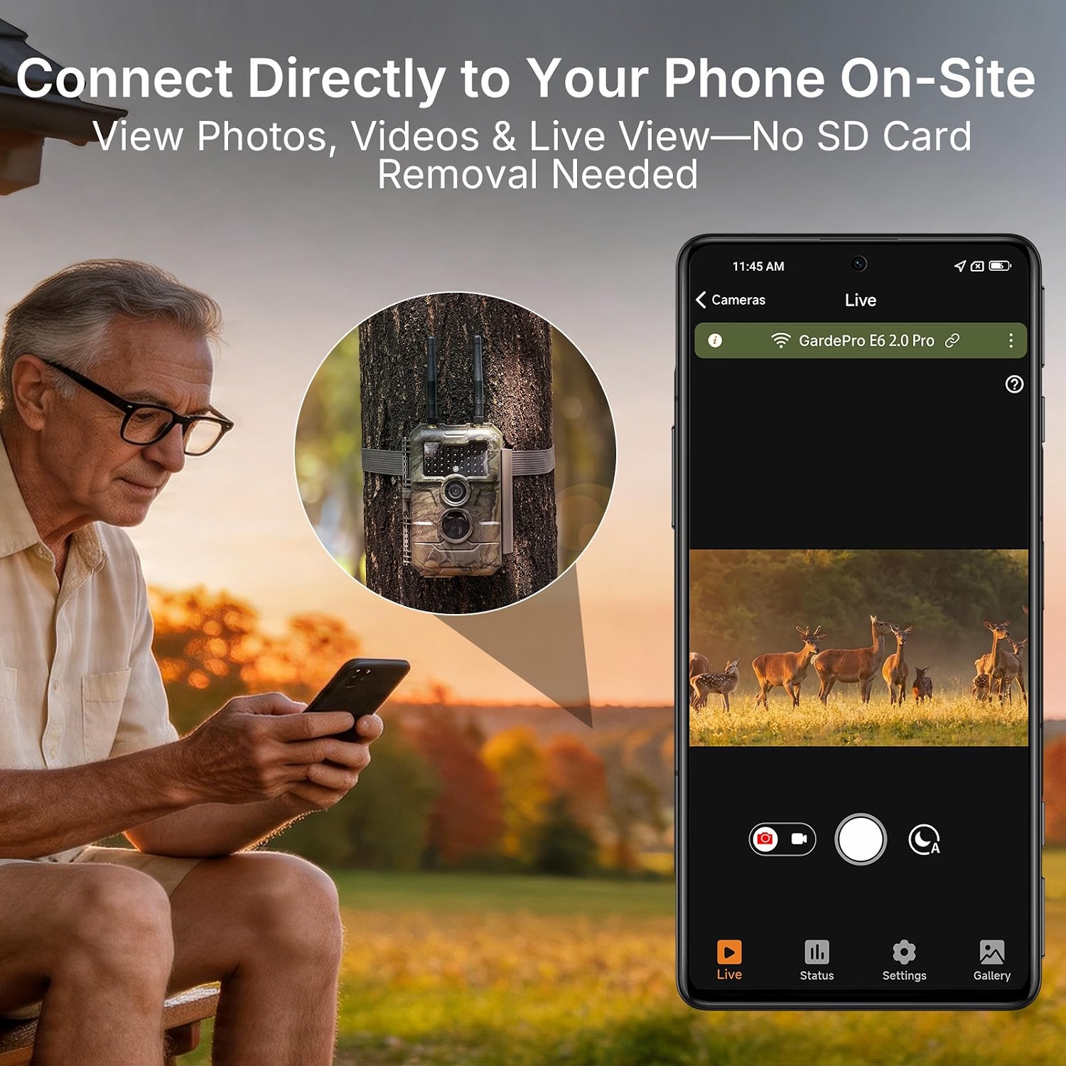 gardepro-e6-2-pro-phone-live-view GardePro WiFi Trail Camera connected directly to smartphone for on-site live viewing