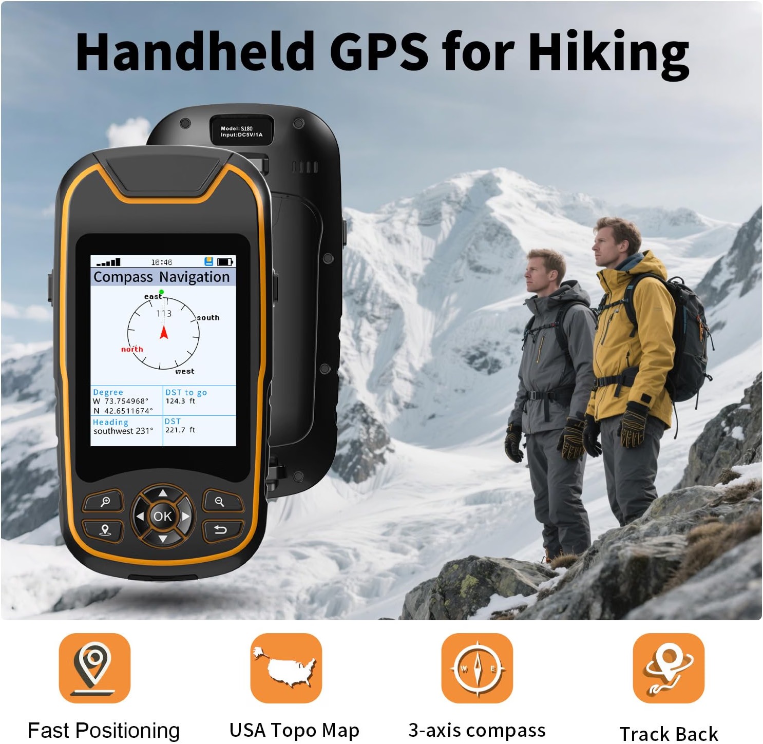 handheld-gps-hiking Handheld GPS for hiking with USA topo map, compass and track back