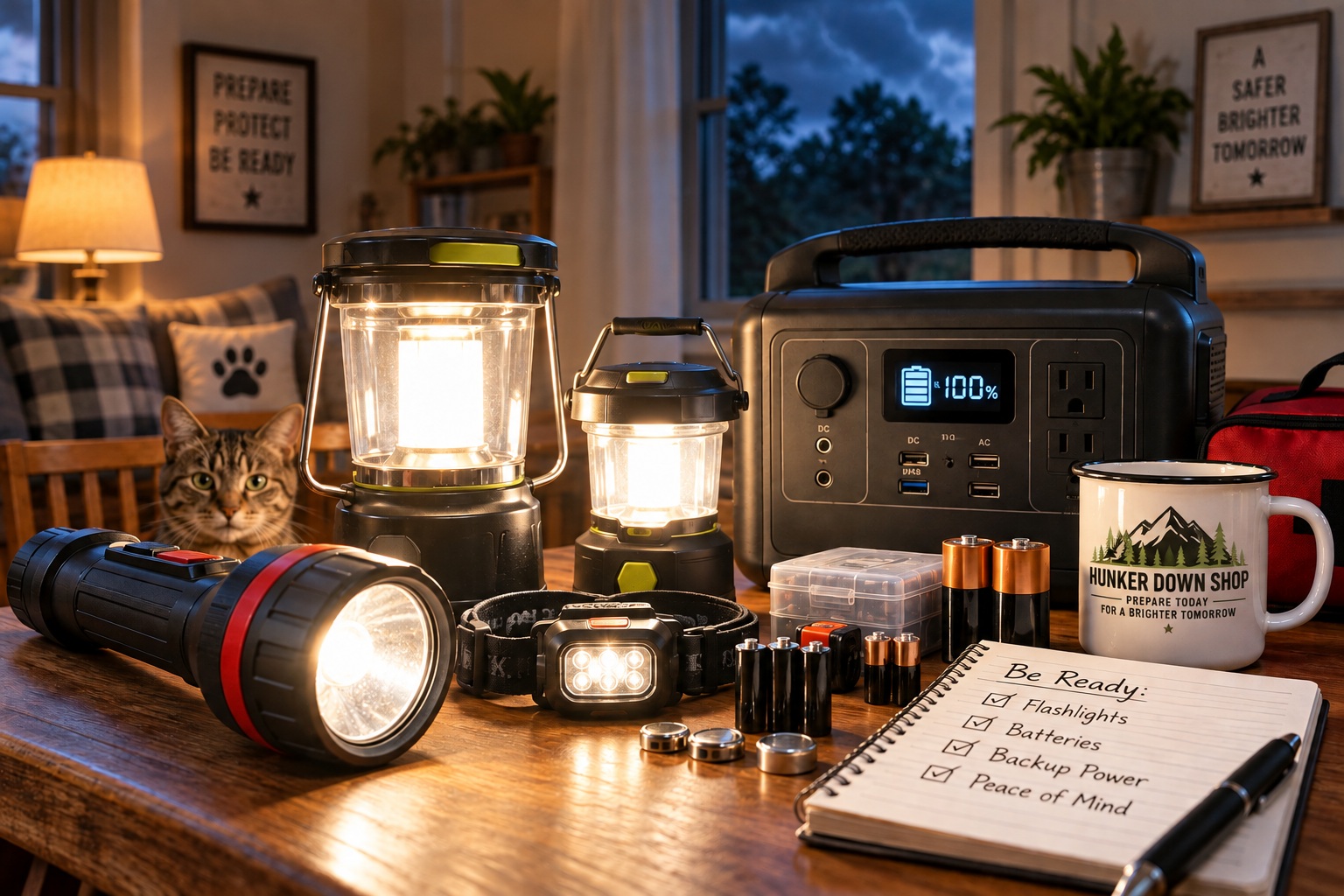 Emergency lighting supplies for a power outage