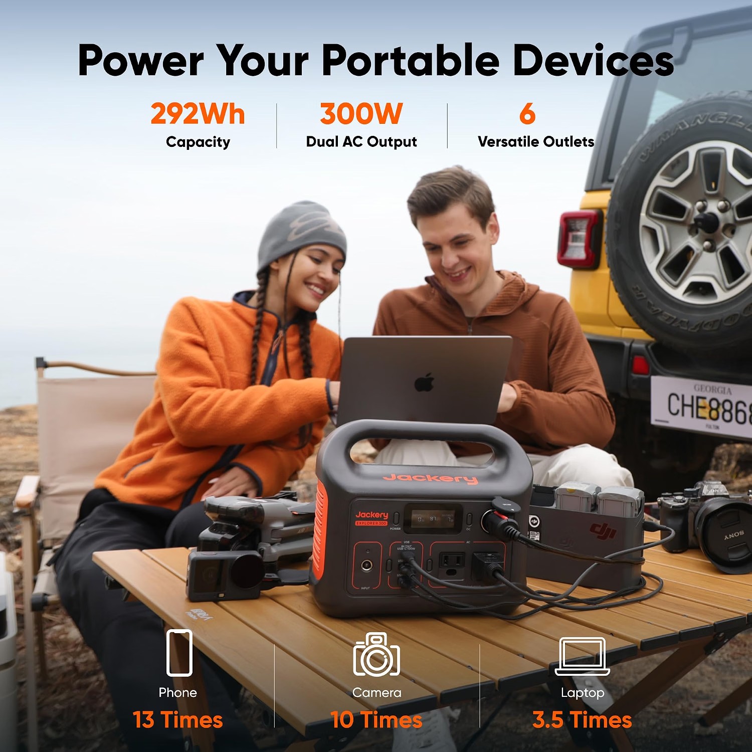 jackery-explorer-300-device-power Jackery Explorer 300 powering phones cameras and laptops