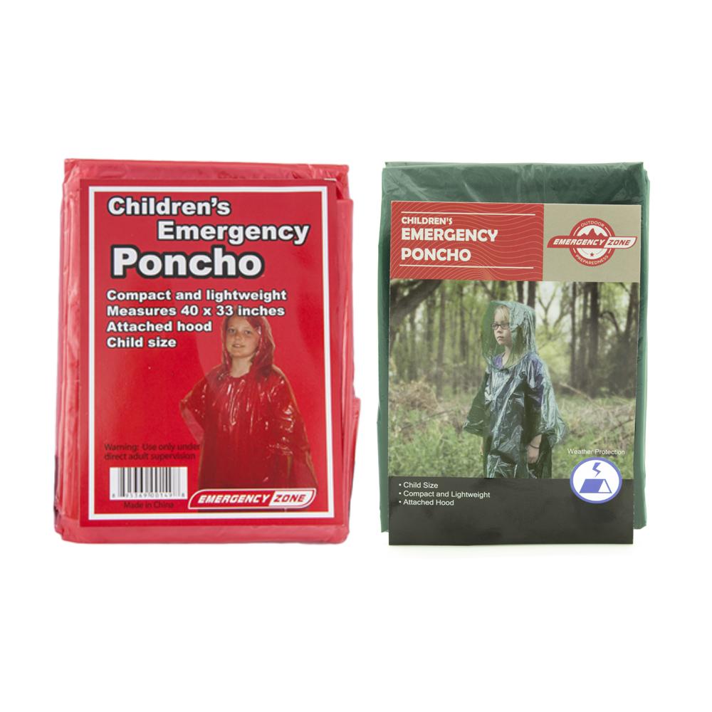 104-red_grean.jpg Red Kids Emergency Poncho with attached hood