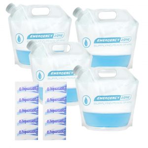 Four 4L Emergency Water Pouches with 20 Aquatabs