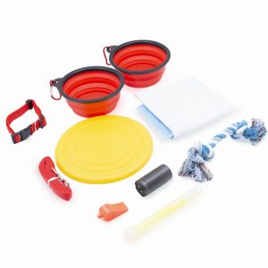 Dog Travel Kit with pet supplies for road trips and vacations