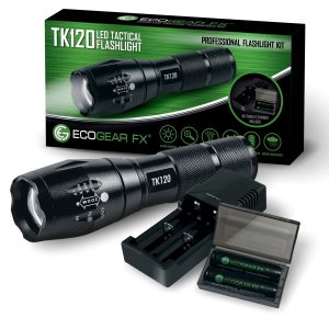 TK120 rechargeable tactical flashlight kit with batteries and charger